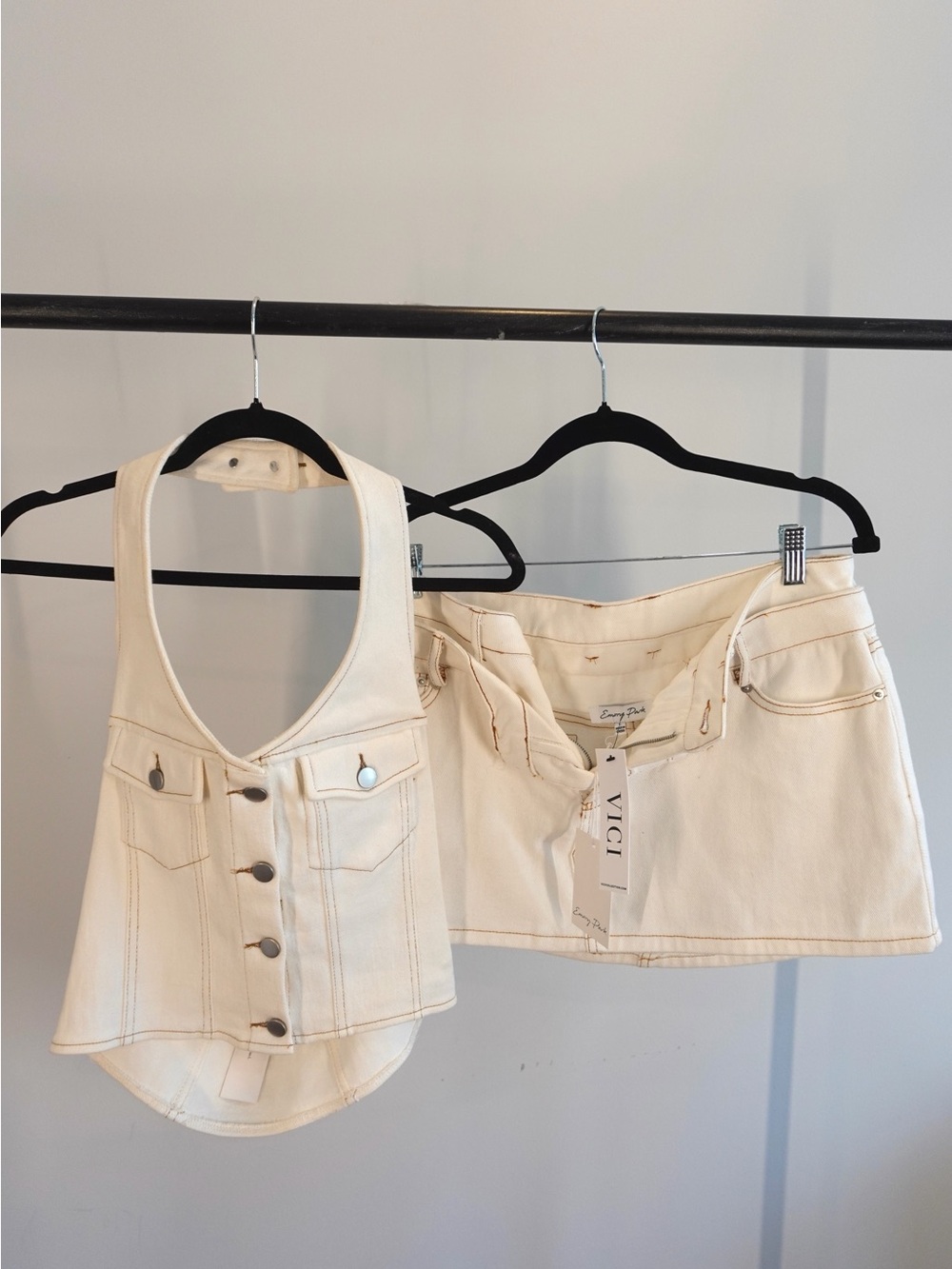 Vici Cream Button-Front Denim Tank Top